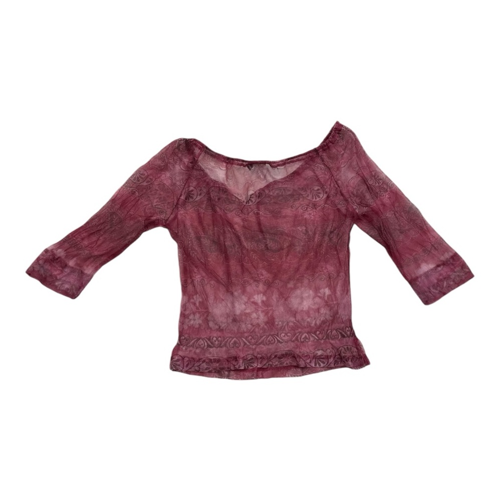 Vintage Aqua Blues 90s Sheer Burgundy Blouse Womens Large - Picture 4 of 5